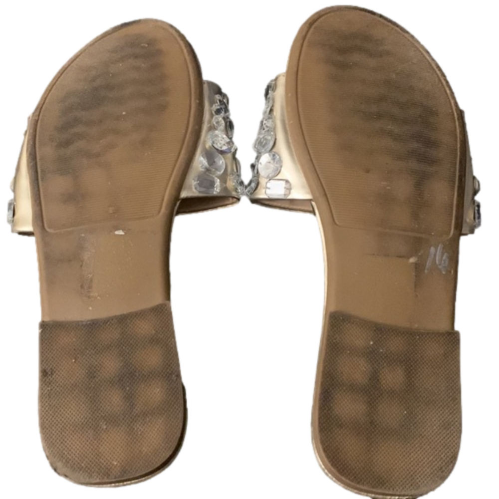 Metallic Gold Rhinestone Flat Sandals - Picture 4 of 4